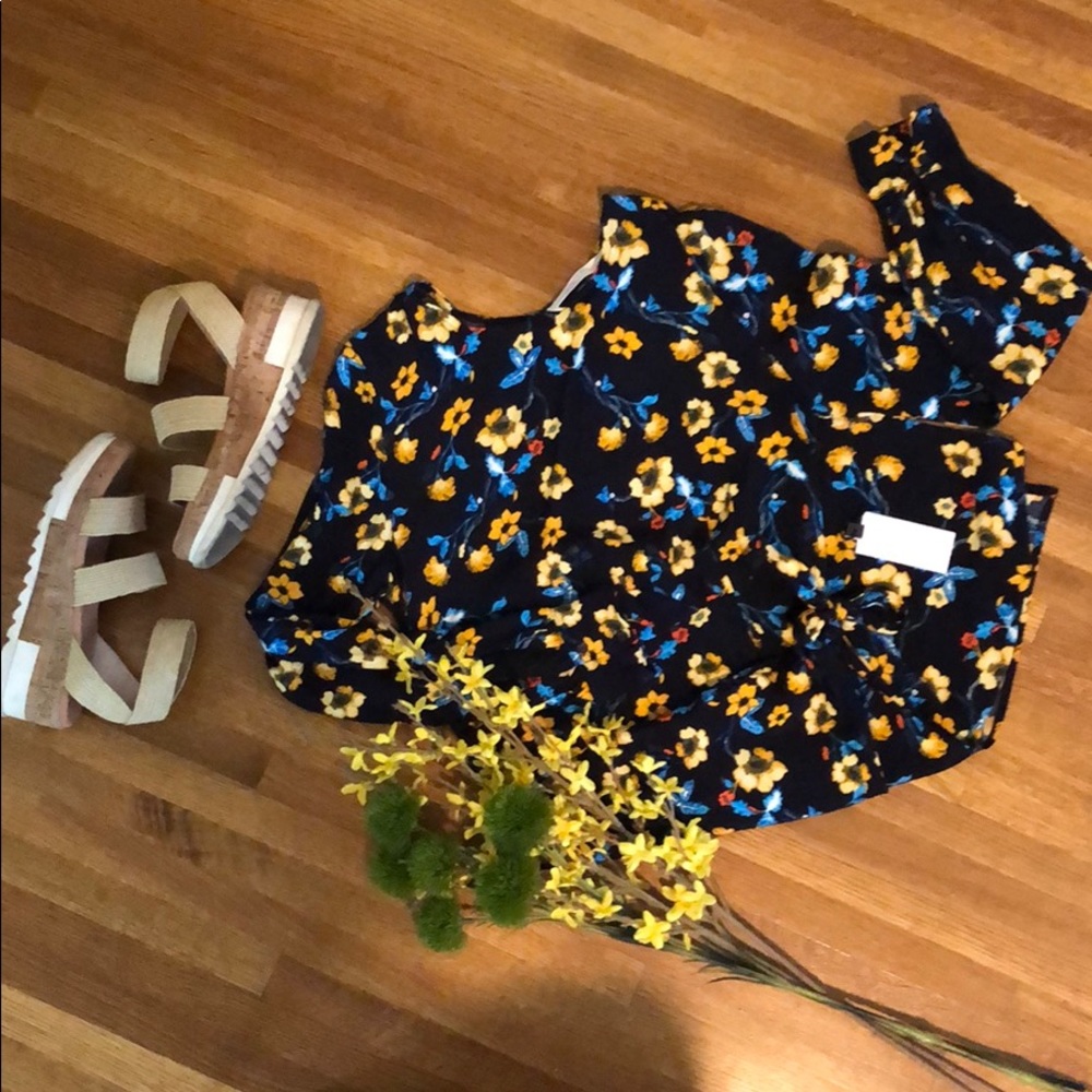 NWT ASTR Apron Front Navy Floral Dress